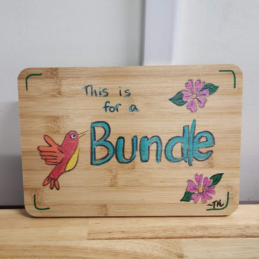 Bundle Sign Hummingbird and Floral Wall Art 10 x 7 Inch Hand Painted